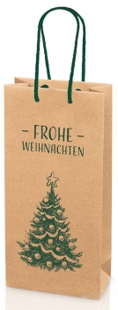 Flaschentasche Kraftpapier natur 2er Frohe Weihnachten, natur/grün